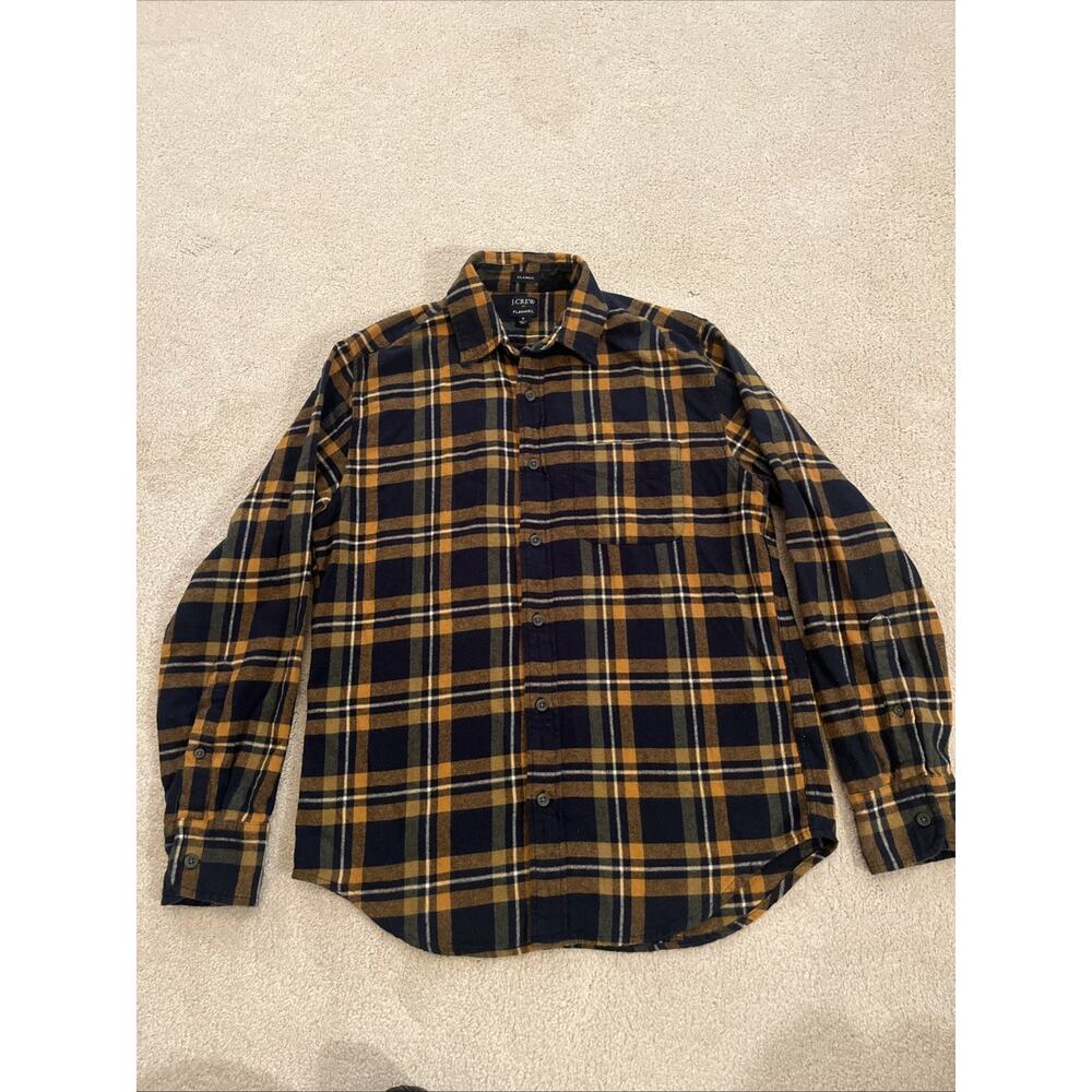 J. Crew Mens Flannel Shirt Blue/Brownish Orange Plaid Size Sm Classic Fit